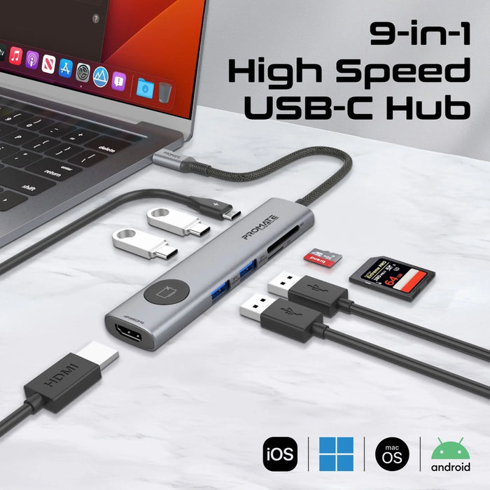 PROMATE 7-in-1 USB Multi-port Hub with USB-C Connector. Includes 1x HDMI Port; 2 - LX2001 - Homewares, Outdoor, Phone Accessories, Cases, Speakers, Headphones + More -