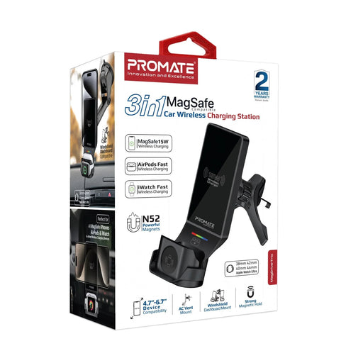 PROMATE 15W 3-in-1 MagSafe InCar Qi2 Phone Wireless Charging Station Mount. Incl - LX2001 - Homewares, Outdoor, Phone Accessories, Cases, Speakers, Headphones + More -