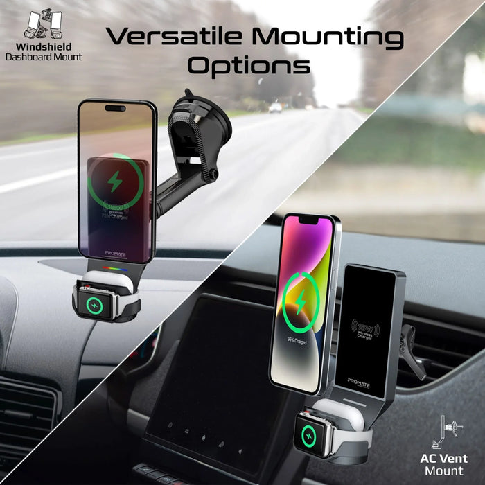 PROMATE 15W 3-in-1 MagSafe InCar Qi2 Phone Wireless Charging Station Mount. Incl - LX2001 - Homewares, Outdoor, Phone Accessories, Cases, Speakers, Headphones + More -