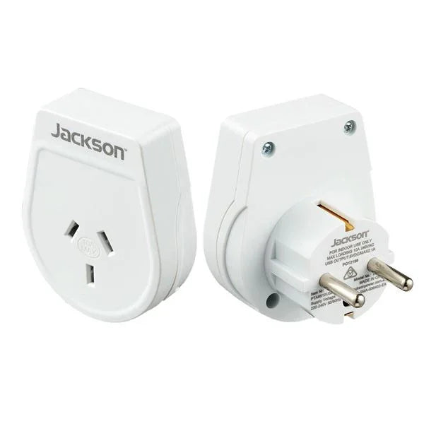 JACKSON Slim Outbound Travel Adaptor for use in Europe/Bali. 3-Pin NZ/AUS Plugs. - LX2001 - Homewares, Outdoor, Phone Accessories, Cases, Speakers, Headphones + More -