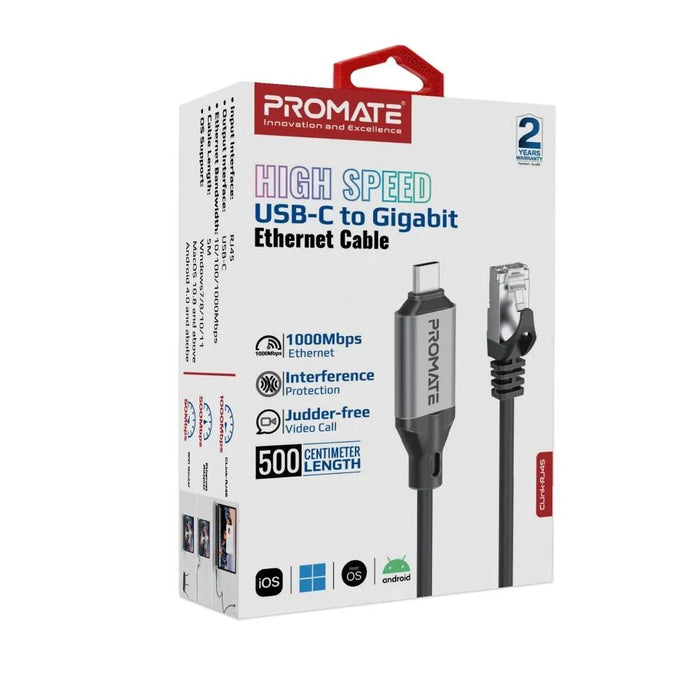PROMATE 5m USB-C to RJ45 High-Speed 1Gbps Ethernet Cable. Premium Aluminium Allo - LX2001 - Homewares, Outdoor, Phone Accessories, Cases, Speakers, Headphones + More -
