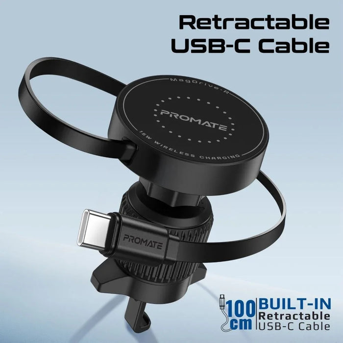 PROMATE 15W MagSafe Compatible Incar Phone Wireless Charger with Retractable 1m - LX2001 - Homewares, Outdoor, Phone Accessories, Cases, Speakers, Headphones + More -