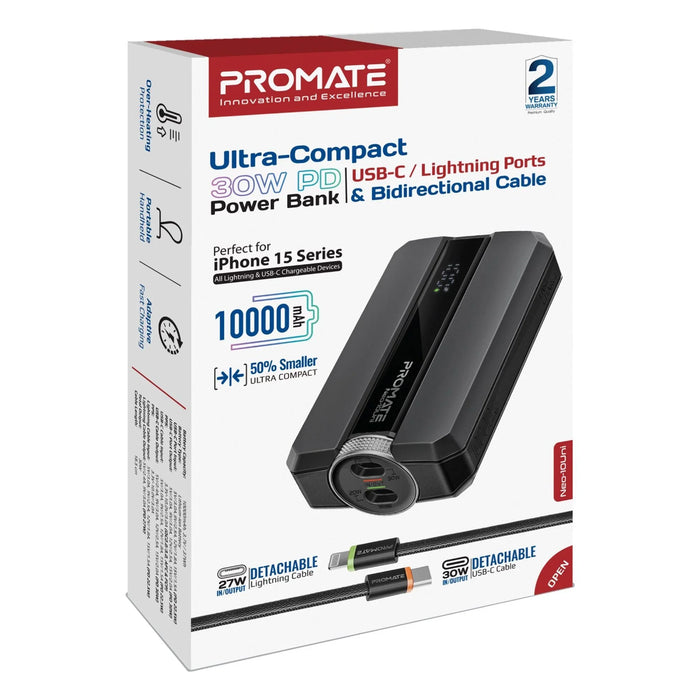 PROMATE 10000mAh 30W PD Ultra-Fast Power Bank with USB-C & Lightning Ports. Smar - LX2001 - Homewares, Outdoor, Phone Accessories, Cases, Speakers, Headphones + More -
