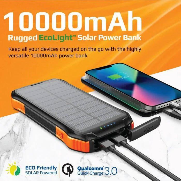 PROMATE 10000mAh Rugged EcoLight Solar IP65 Power Bank with 10W Wireless Qi Char - LX2001 - Homewares, Outdoor, Phone Accessories, Cases, Speakers, Headphones + More -