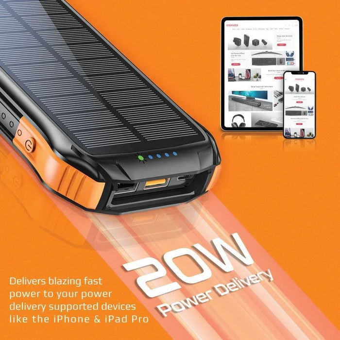 PROMATE 10000mAh Rugged EcoLight Solar IP65 Power Bank with 10W Wireless Qi Char - LX2001 - Homewares, Outdoor, Phone Accessories, Cases, Speakers, Headphones + More -