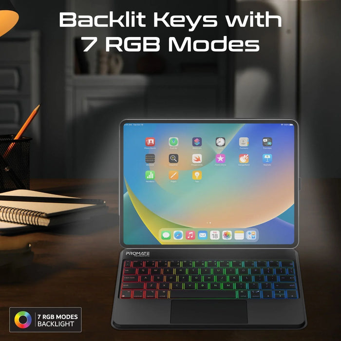 PROMATE Folio Touch Wireless iPad Keyboard Case with RGB Backlight & Smart Conne - LX2001 - Homewares, Outdoor, Phone Accessories, Cases, Speakers, Headphones + More -