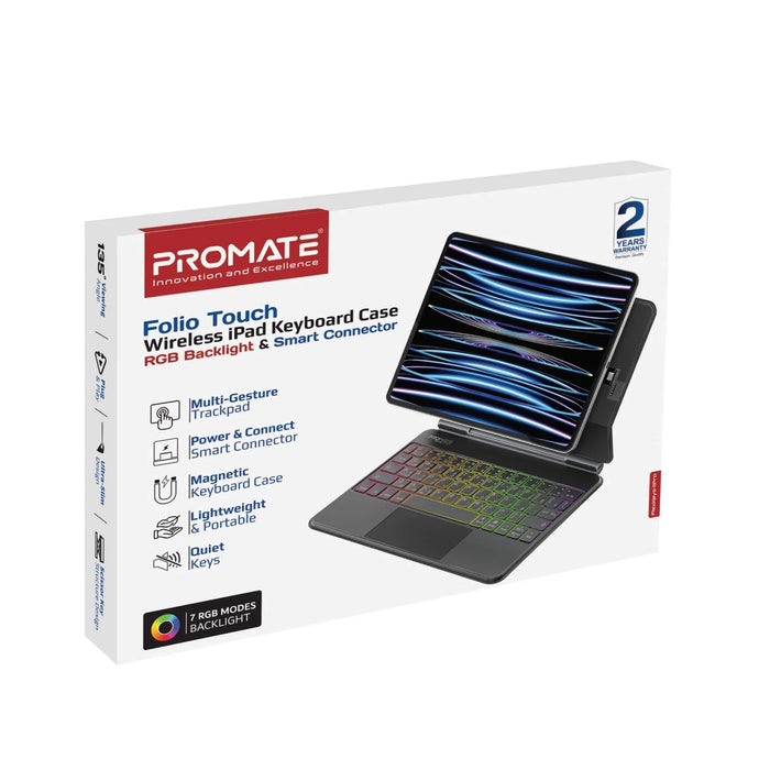 PROMATE Folio Touch Wireless iPad Keyboard Case with RGB Backlight & Smart Conne - LX2001 - Homewares, Outdoor, Phone Accessories, Cases, Speakers, Headphones + More -