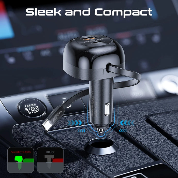 PROMATE 62W PD In-Car Phone Charger with Retractable 80cm USB-C Cable. 45W PD US - LX2001 - Homewares, Outdoor, Phone Accessories, Cases, Speakers, Headphones + More -