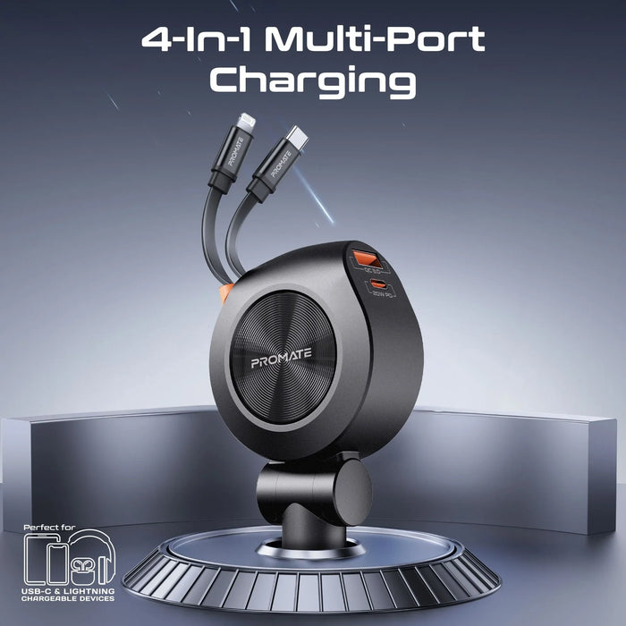 PROMATE 88W Multi-Port Incar Phone Charger with Dual Retractable USB-C & Lightni - LX2001 - Homewares, Outdoor, Phone Accessories, Cases, Speakers, Headphones + More -