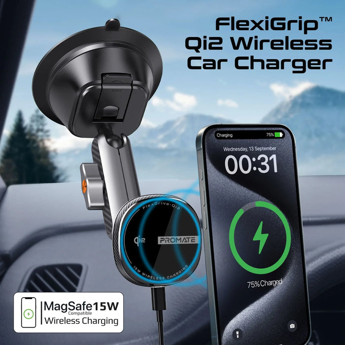 PROMATE FlexiGrip 15W MagSafe Qi2 Wireless Charger with Flexible Dual Ball Joint - LX2001 - Homewares, Outdoor, Phone Accessories, Cases, Speakers, Headphones + More -