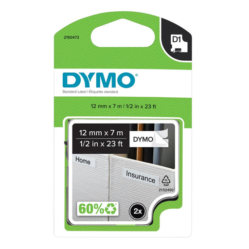 Dymo Tape D1 12MMX7M BLK/WHT 2PK - LX2001 - Homewares, Outdoor, Phone Accessories, Cases, Speakers, Headphones + More -