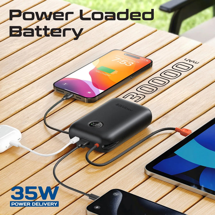 PROMATE 30000mAh Ultra Compact 35W SuperSpeed Power Bank with Built-in USB-C & L - LX2001 - Homewares, Outdoor, Phone Accessories, Cases, Speakers, Headphones + More -