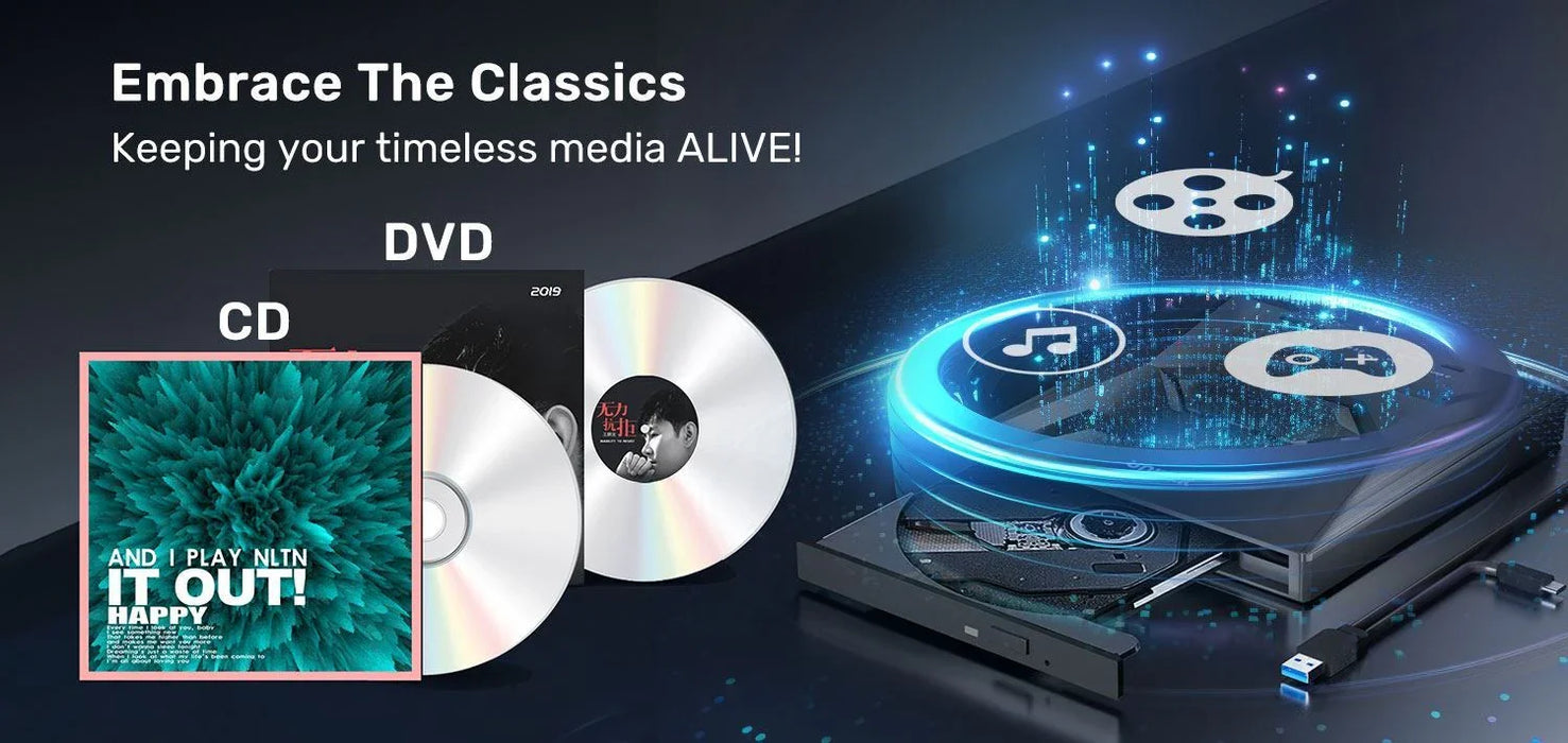 UNITEK 5-in-1 External Optical Drive with USB Hub. High-Speed Writing & Reading; - LX2001 - Homewares, Outdoor, Phone Accessories, Cases, Speakers, Headphones + More -