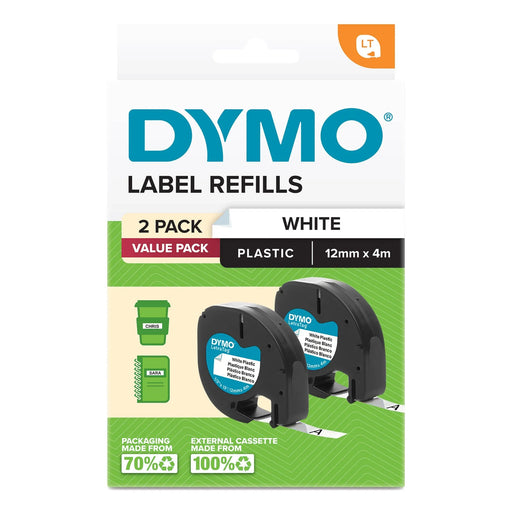 Dymo LetraTag Plastic Tape 12mm x 4M White 2-Pack - LX2001 - Homewares, Outdoor, Phone Accessories, Cases, Speakers, Headphones + More -