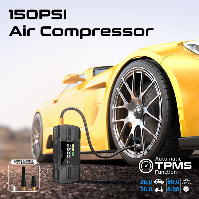 Promate 4-in-1 1200A/12V Heavy Duty Car Jump Starter Air Compressor 12000mAh Power Bank 150PSi