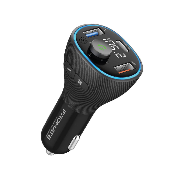 Promate Wireless In-Car FM Transmitter w/ USB-C & USB-A Ports. Hands-Free w/ Built in