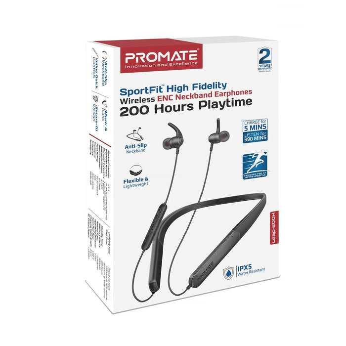 PROMATE SportFit HiFi Wireless Neckband Earphones with 200 Hours Playtime. ENC N - LX2001 - Homewares, Outdoor, Phone Accessories, Cases, Speakers, Headphones + More -