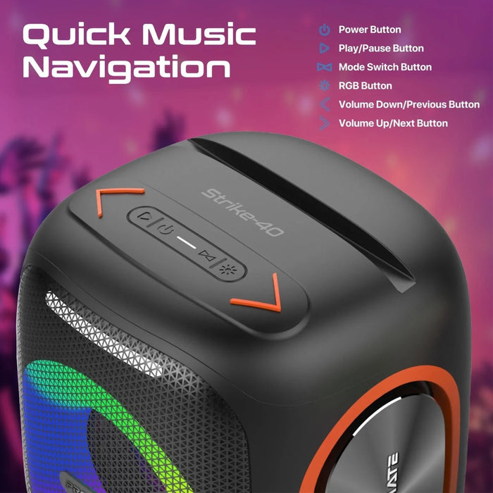 PROMATE 40W Portable BT Speaker with Dynamic RBG Lights. Up to 6 Hours Playback; - LX2001 - Homewares, Outdoor, Phone Accessories, Cases, Speakers, Headphones + More -