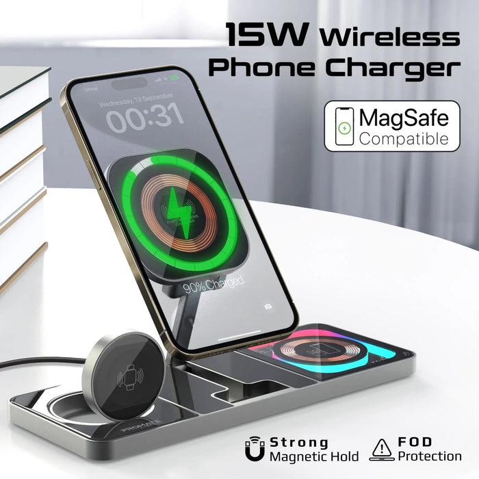PROMATE 3-in-1 Ultra-Slim 15W MagSafe Wireless Charging Station. 3W Apple Watch - LX2001 - Homewares, Outdoor, Phone Accessories, Cases, Speakers, Headphones + More -