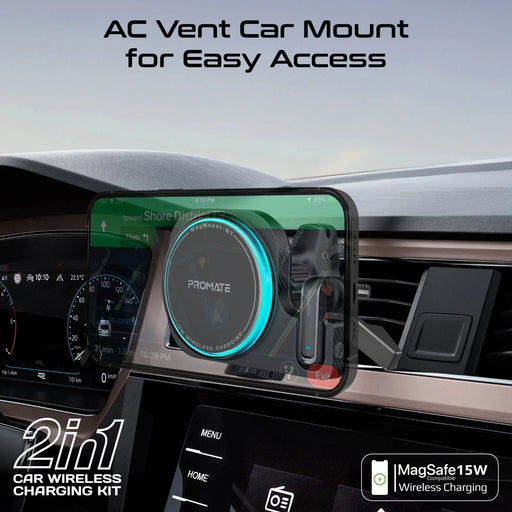 PROMATE 2-in-1 MagSafe 15W Wireless In-Car Phone Charger with Built-in Wireless - LX2001 - Homewares, Outdoor, Phone Accessories, Cases, Speakers, Headphones + More -