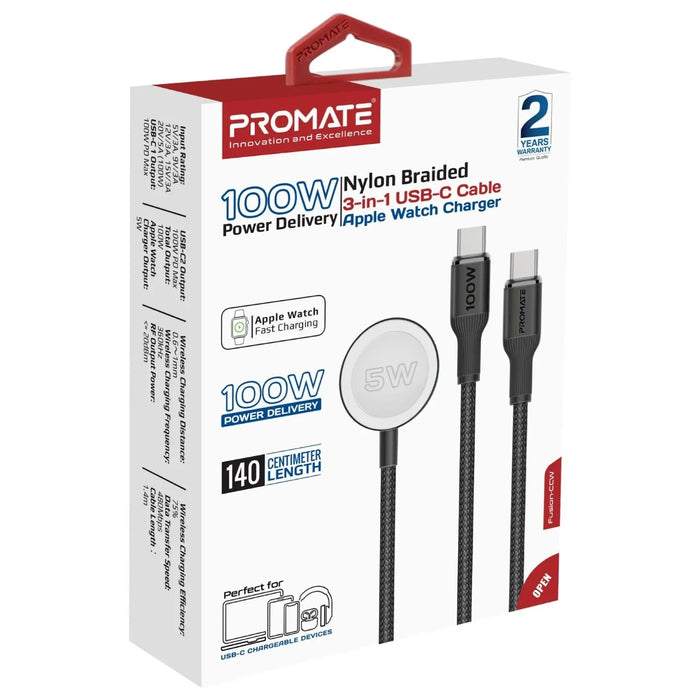 PROMATE 1.4m 100W High-Speed Multi Device Charging Cable with Apple Watch Charge - LX2001 - Homewares, Outdoor, Phone Accessories, Cases, Speakers, Headphones + More -