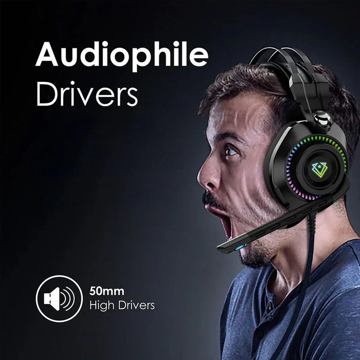 VERTUX HD Over-Ear Gaming Headset with RGB LED Lights & Built-in Mic Durable All - LX2001 - Homewares, Outdoor, Phone Accessories, Cases, Speakers, Headphones + More -