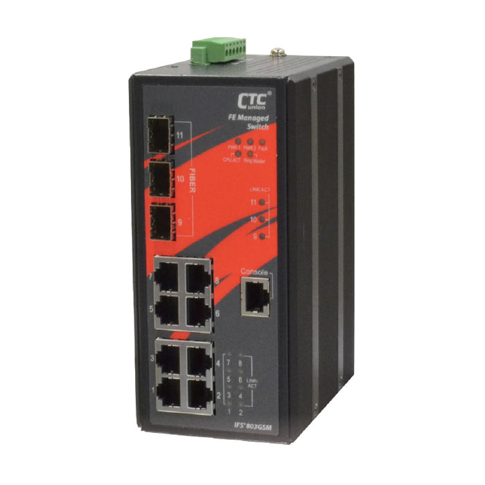 CTC Union 8 Port Fast Ethernet Managed Switch. -40C +75C. 8x 10/100 8x 10/100Base-T(X)