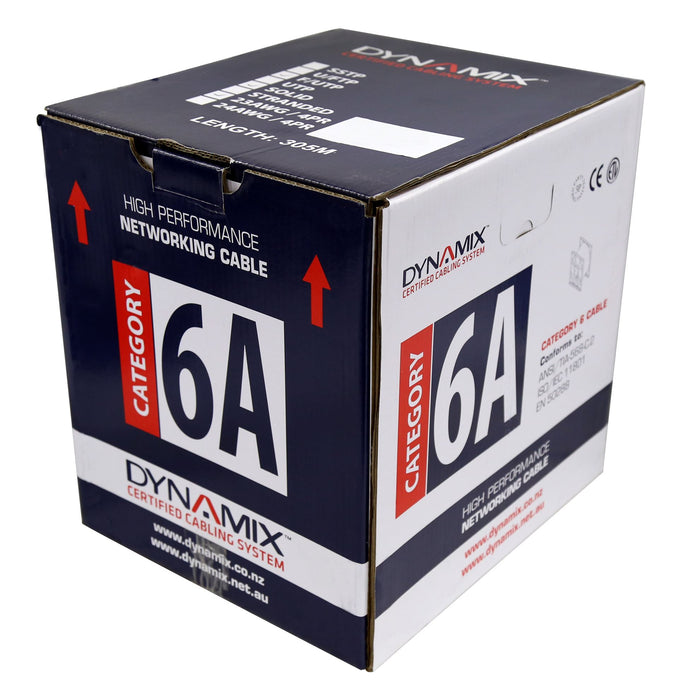 DYNAMIX 305m Cat6A Black 10G UTP Solid Cable 23AWGx4P 500MHz LSZH CM UL Rated Jacket.