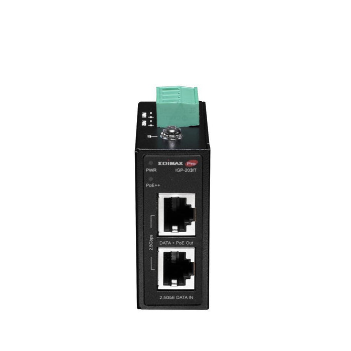 EDIMAX Industrial 2.5 Gigabit PoE++ 90W Power Injector. Supports IEEE 802.3at, IEEE 802.3at & IEEE 802.3bt, Provides Power & Data, DIN-rail or Wall-mount, IP50 Ingress Protection.