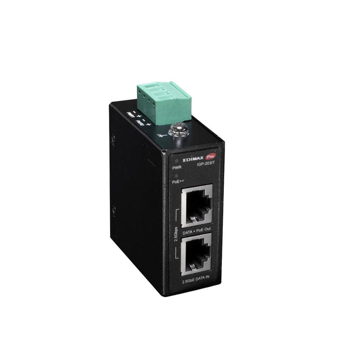 EDIMAX Industrial 2.5 Gigabit PoE++ 90W Power Injector. Supports IEEE 802.3at, IEEE 802.3at & IEEE 802.3bt, Provides Power & Data, DIN-rail or Wall-mount, IP50 Ingress Protection.