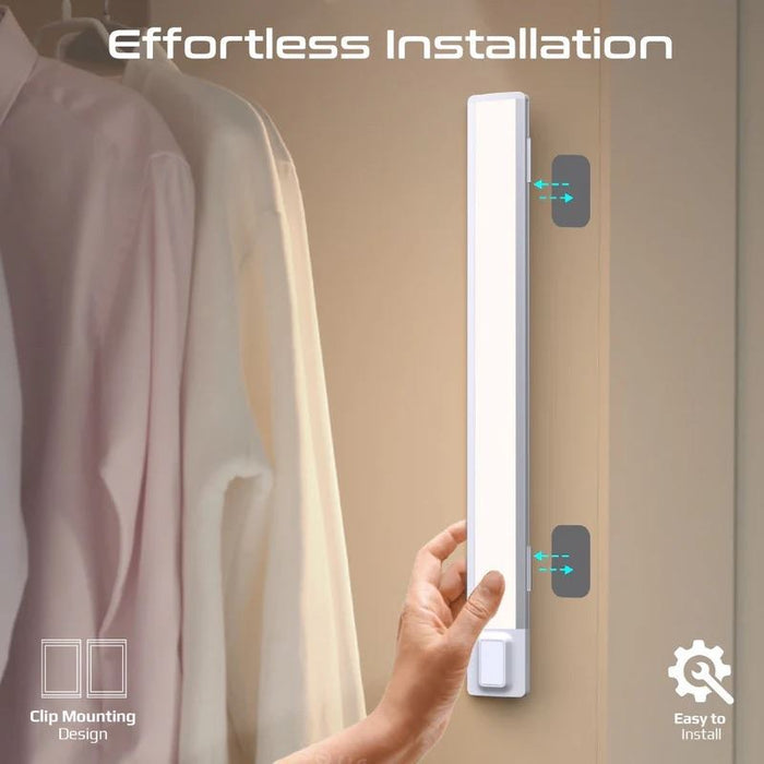 PROMATE 40cm Rechargeable Light Strip with Motion Sensor. 2000mAh Battery, Up to 3 Hours Always On, Built-in Hanging Hole, 20 Seconds Auto-Off, Includes USB-C Charging Cable.