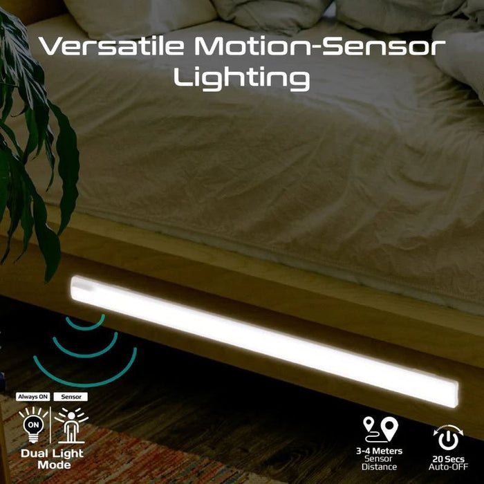 PROMATE 60cm Rechargeable Light Strip with Motion Sensor. 2000mAh Battery, Up to 3 Hours Always On, Built-in Hanging Hole, 20 Seconds Auto-Off, Includes USB-C Charging Cable.