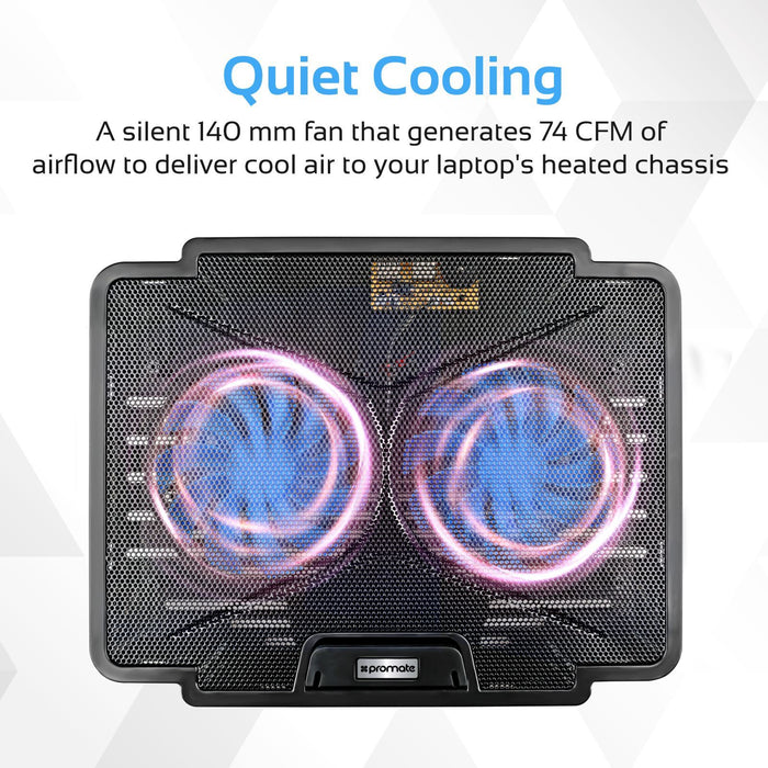 Brateck Laptop Cooling Pad w/ Silent Fan. Adjust height performance 140mm fans. USB.