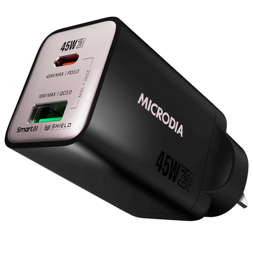 Microdia Smartcube Nano 45W Dual Port Gan Wall Charger - Black - LX2001 - Homewares, Outdoor, Phone Accessories, Cases, Speakers, Headphones + More -