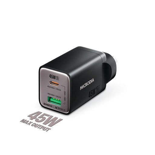 Microdia Smartcube Nano 45W Dual Port Gan Wall Charger - Black - LX2001 - Homewares, Outdoor, Phone Accessories, Cases, Speakers, Headphones + More -