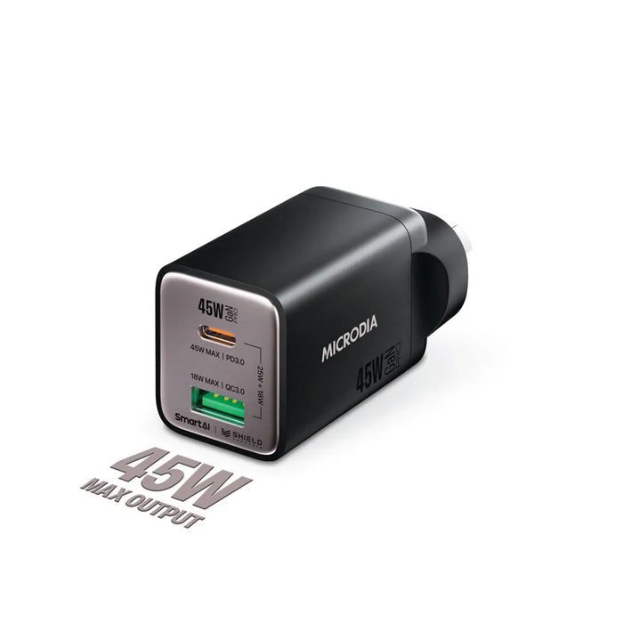 Microdia Smartcube Nano 45W Dual Port Gan Wall Charger - Black - LX2001 - Homewares, Outdoor, Phone Accessories, Cases, Speakers, Headphones + More -