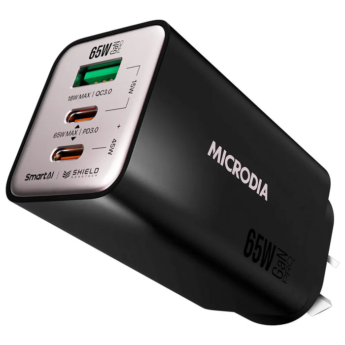 Microdia Smartcube Nano 65W Tri Port Gan Wall Charger - Black - LX2001 - Homewares, Outdoor, Phone Accessories, Cases, Speakers, Headphones + More -