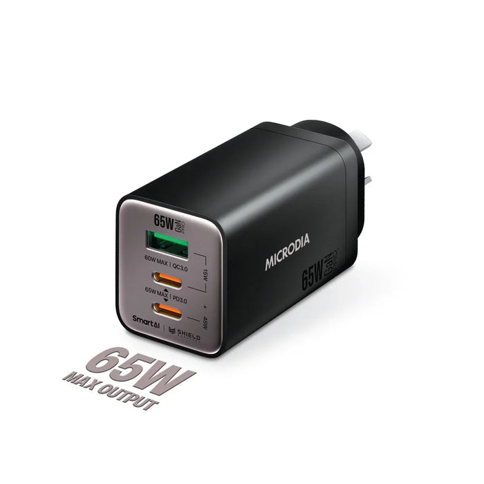 Microdia Smartcube Nano 65W Tri Port Gan Wall Charger - Black - LX2001 - Homewares, Outdoor, Phone Accessories, Cases, Speakers, Headphones + More -