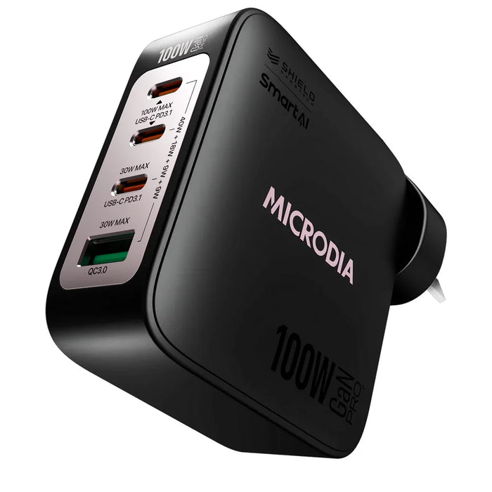 Microdia Smartcube Nano 100W 4 Port Gan Wall Charger - Black - LX2001 - Homewares, Outdoor, Phone Accessories, Cases, Speakers, Headphones + More -