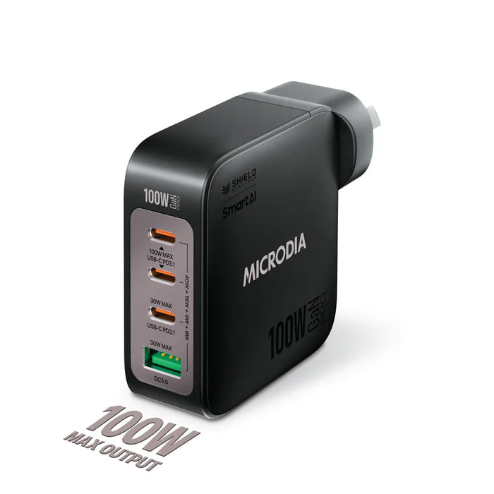 Microdia Smartcube Nano 100W 4 Port Gan Wall Charger - Black - LX2001 - Homewares, Outdoor, Phone Accessories, Cases, Speakers, Headphones + More -