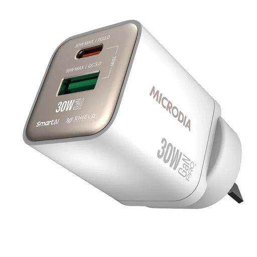 Microdia Smartcube Nano 30W Dual Port Gan Wall Charger - White - LX2001 - Homewares, Outdoor, Phone Accessories, Cases, Speakers, Headphones + More -