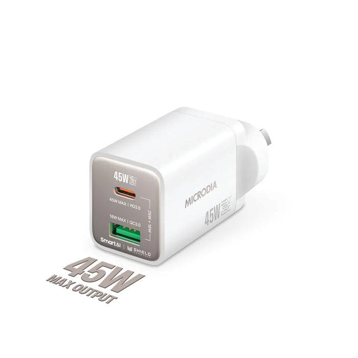 Microdia Smartcube Nano 45W Dual Port Gan Wall Charger - White - LX2001 - Homewares, Outdoor, Phone Accessories, Cases, Speakers, Headphones + More -