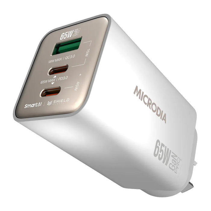 Microdia Smartcube Nano 65W Tri Port Gan Wall Charger - White - LX2001 - Homewares, Outdoor, Phone Accessories, Cases, Speakers, Headphones + More -