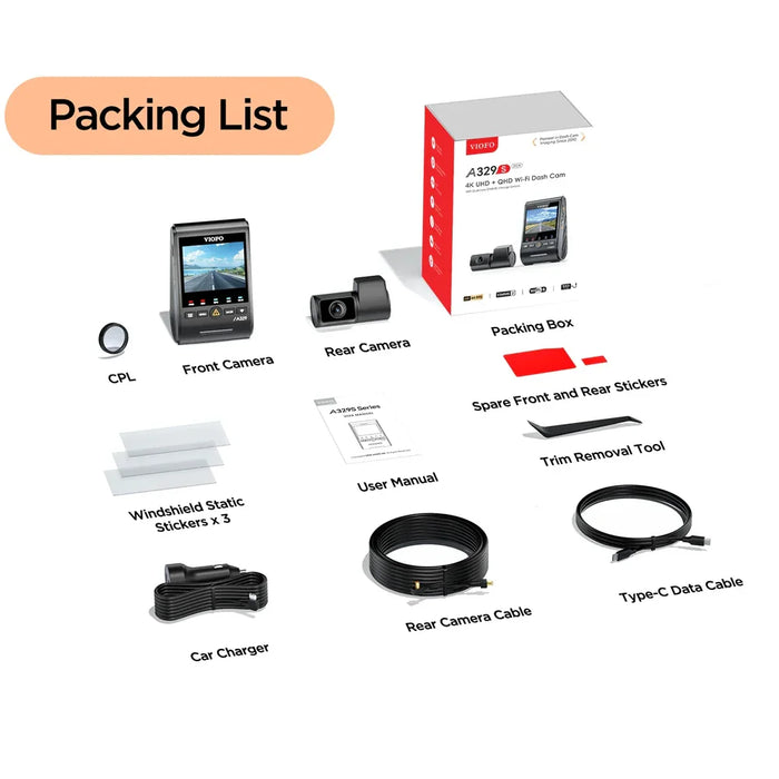 Viofo Dashcam A329 4K Front 2K Rear Channel Wifi 6 Gps - LX2001 - Homewares, Outdoor, Phone Accessories, Cases, Speakers, Headphones + More -