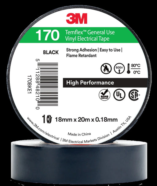 3M Temflex 170 Pvc Electrical Tape 18Mm - 20Mtr (10 Pack) - LX2001 - Homewares, Outdoor, Phone Accessories, Cases, Speakers, Headphones + More -