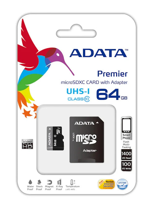 Adata 64GB MicroSD Card Class 10 UHS-I AUSDX64GUICL10-RA1 - LX2001 - Homewares, Outdoor, Phone Accessories, Cases, Speakers, Headphones + More -
