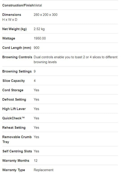 Sunbeam Alinea Collection 4 Slice Toaster - Ocean Mist White TA2740W