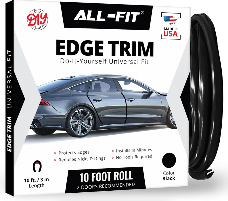 All-Fit Automotive Car Door Edge Protector Made in the USA (10 Ft - Black)