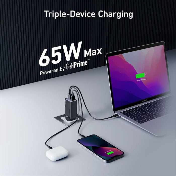 Anker 65W Prime GaN AC Charger USB-C to USB-C Cable Black 2 x USB-C 1 x USB