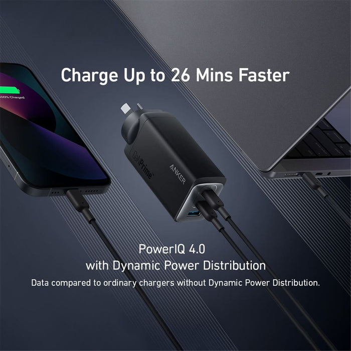 Anker 65W Prime GaN AC Charger USB-C to USB-C Cable Black 2 x USB-C 1 x USB